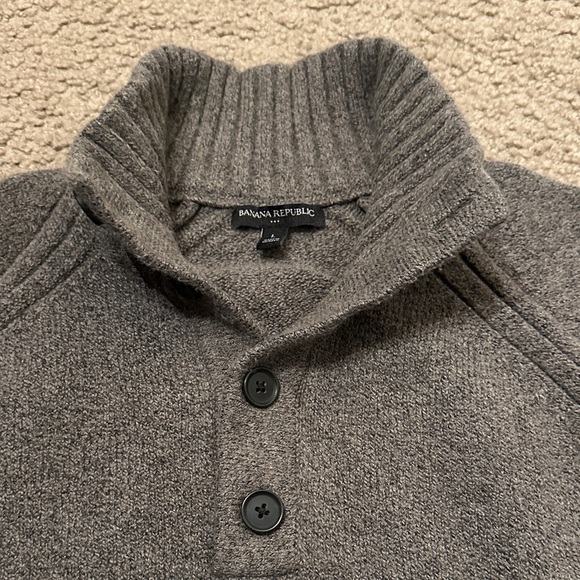 Banana Republic Mens Merino Wool Mockneck Button Pullover Sweater Gray Size L - Picture 4 of 7
